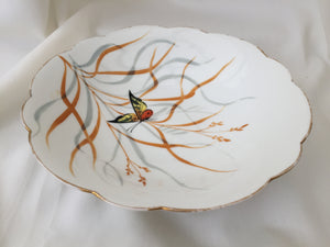 Hand Painted 9" Vintage Pedestal Bowl with Butterfly