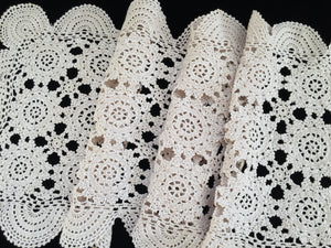 Ecru (Light Brown) Crochet Lace 1980s Vintage Table Runner