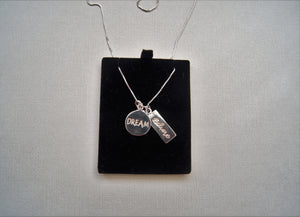 Vintage 925 Sterling Silver Necklace with Three Pendants "Dream" and "Believe" and a Small Star