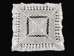 White Crocheted 1960s Square Vintage Doily