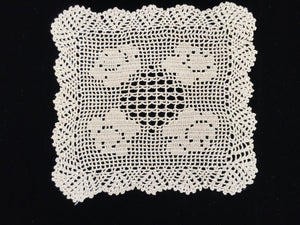 Vintage Ecru Filet Crochet Doily with Roses
