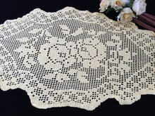 Load image into Gallery viewer, Large Bright Yellow Oval Filet Crochet Doily or Table Runner with Roses