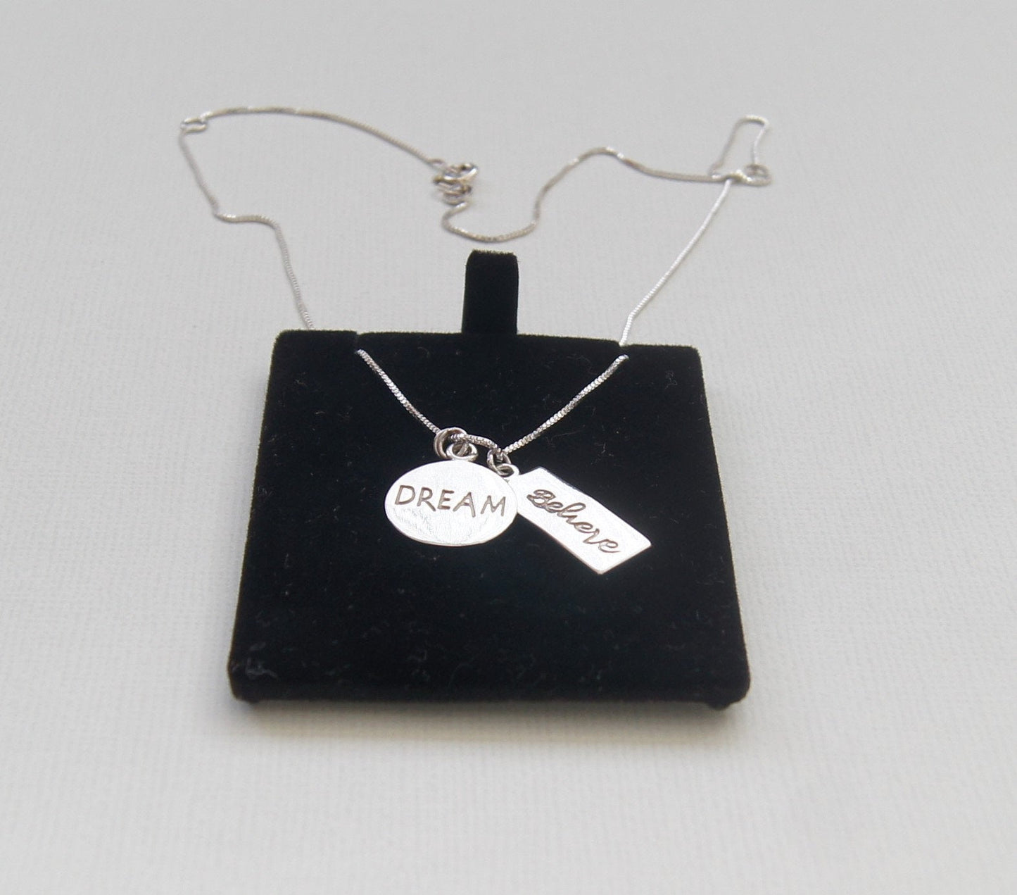 Vintage 925 Sterling Silver Necklace with Three Pendants "Dream" and "Believe" and a Small Star