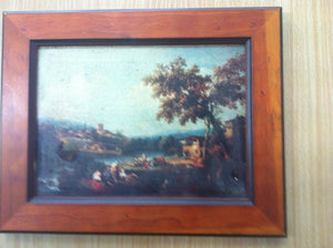 Zuccarelli Print. Small Version of "An Extensive River Landscape" on Wooden Board, in Rustic Wooden Frame by Art London Company