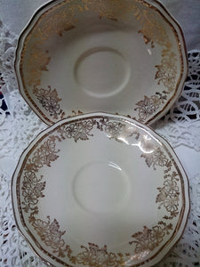 Set of 4 Vintage Alfred Meakin Saucers Gold Chintz - Scalloped Edge