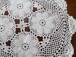 Vintage Round Ivory Crocheted Cotton Lace Doily